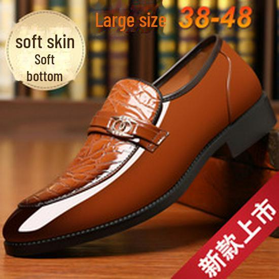 2024 Men's British-Korean Crocodile Pattern Formal Leather Shoes - Pointed Toe, Large Size