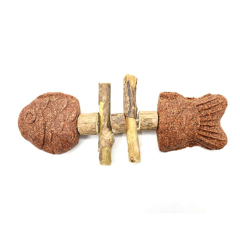 Katzenspielzeug Fischgräte Holz Tianliao Beißstab, Simulierter Fisch Zahnreinigungsstab, Selbstbespaielndes Spielzeug Gegrillter Fisch, Katzen-Reizstab
