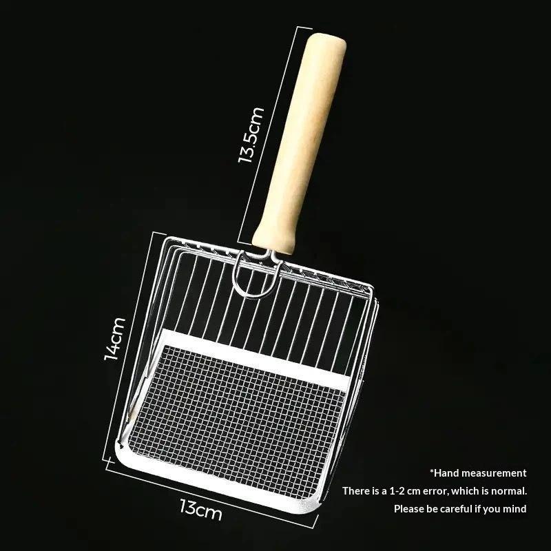 Metal Cat Litter Shovel with Comfortable Wood Handle Built-in Hook Portable Kitty Litter Sifter for Daily Cat Care