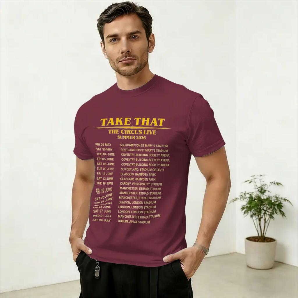 Take That The Circus Live 2026 Unisexs T Shirt Vintage Tee Shirt Short Sleeve Round Collar TShirt Cotton Graphic Clothes