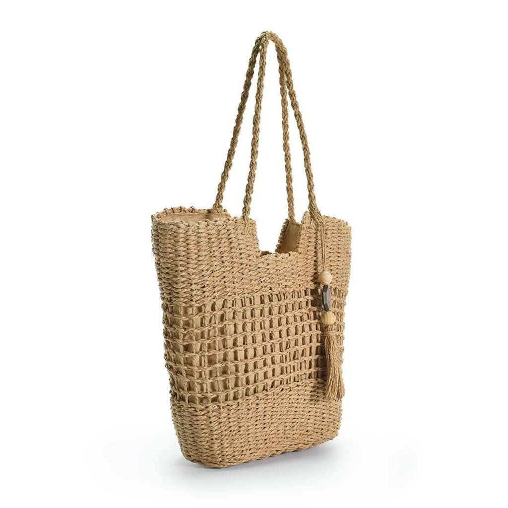 Barcos Genombruten Korgväska, Designerväska, Slitstark Axelväska för Kvinnor, Snygg med Charm, Beige