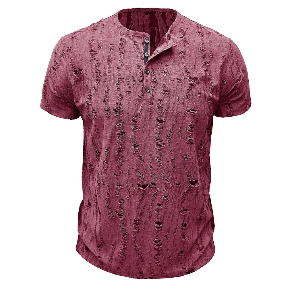 Men's Short Sleeved Shirt Men's 4-button T-shirt Casual Top