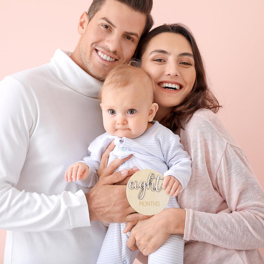 Träkort för milstolpar för nyföddfotografering - Månadsvisa babyrekvisita