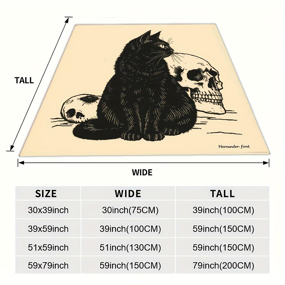 Black Cat Skull Gothic Throw Blanket Halloween Design for Living Room Decor Gift for Her DarkStyle50x60