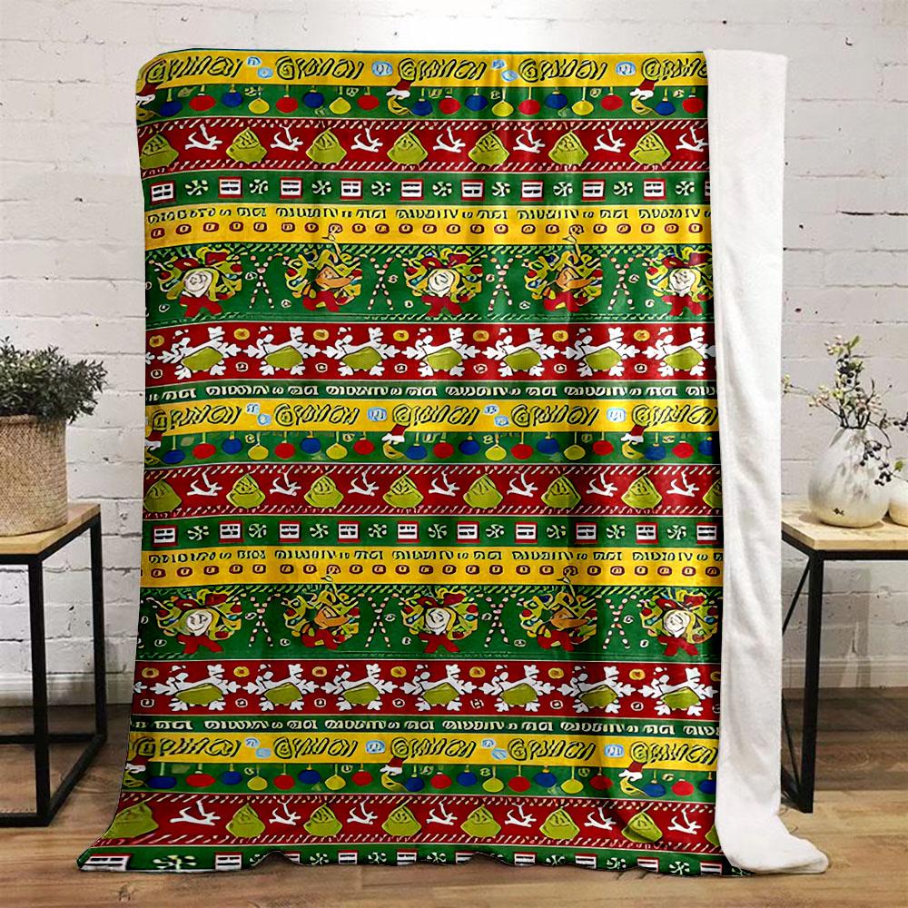 Colorful Christmas-Themed Pattern Blanket Patterned flannel blanket perfect for the bedroom living room, sofa, or a little nap