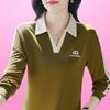 Long-sleeved T-shirt for Women's Fashionable Spring and Autumn New Arrival Top Base Shirt Middle-aged Mother's Lapel Slim Polo Shirt