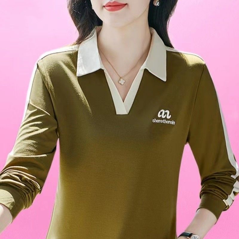 Long-sleeved T-shirt for Women's Fashionable Spring and Autumn New Arrival Top Base Shirt Middle-aged Mother's Lapel Slim Polo Shirt