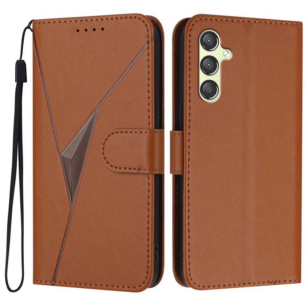 

YX0090 For Samsung Galaxy A24 5G Case Triangle Imprint Leather Phone Cover with Lanyard Coffee