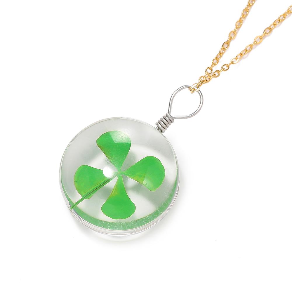 5pcs Green Lucky Four Leaf Clover Pendant Handmade Glass Dry Flower Four Leaf Clover Ornament DIY Necklace Craft Jewelry Making