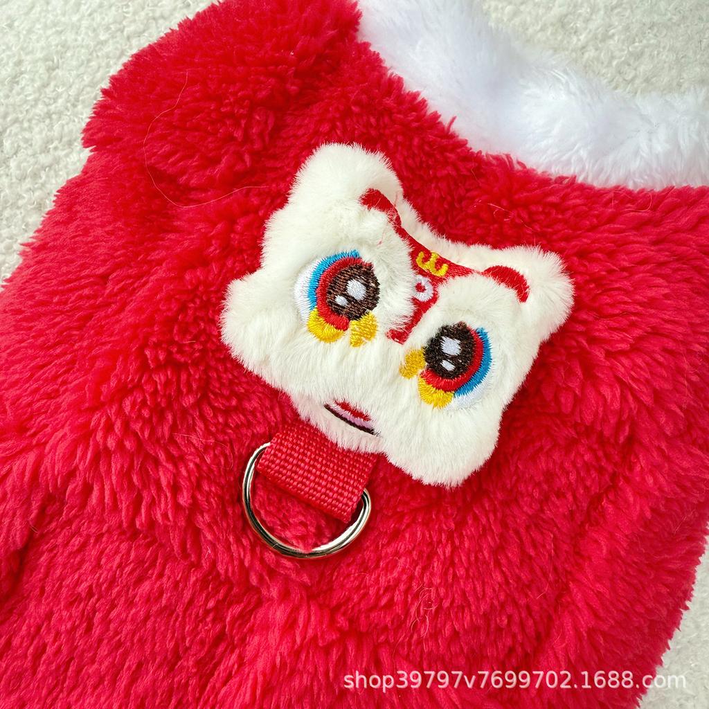 Pet clothes autumn and winter fleece thickened warm dog cat clothes Chinese New Year festive New Year clothes