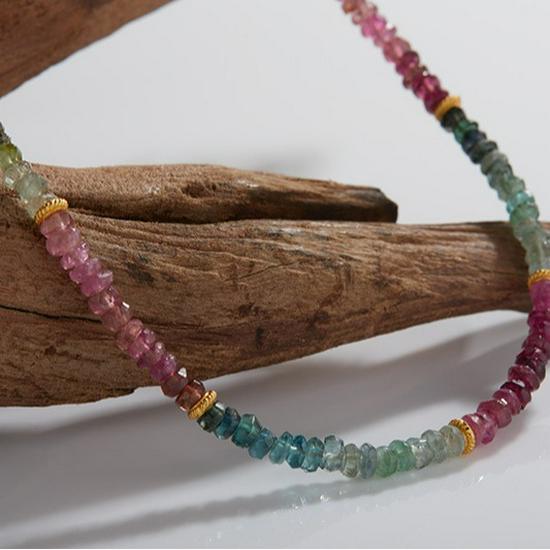 Natural Gemstone Tourmaline Bracelet Women's S925 Sterling Silver Handmade Beaded Clavicle Chain