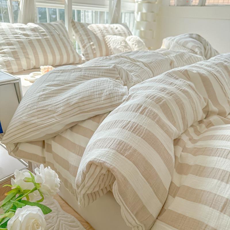 Soft Ins Stripe Bedding Set 3/4pcs Duvet Cover Pillowcase Sheet Set Girly Fresh Style Couple Bed Comforter Colchas Para La Cama