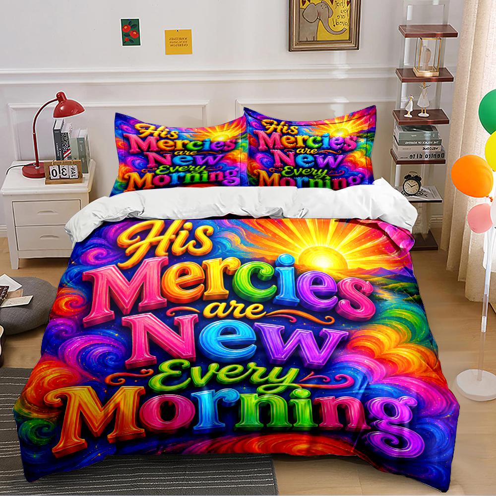 His Mercies Are New Every Morning Set  Bedding set (1 duvet cover, 2 pillowcases, duvet not included) 135x200cm
