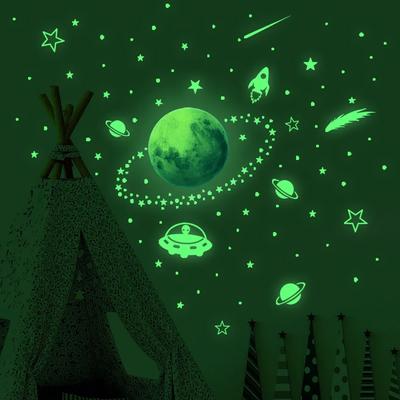 Estrellas y Planetas que Brillan en la Oscuridad para Decoración de Techo Decoración de Pared para Habitación de Niños Adhesivo Luminoso Calcomanía Pegatinas Deco para Dormitorio de Bebé