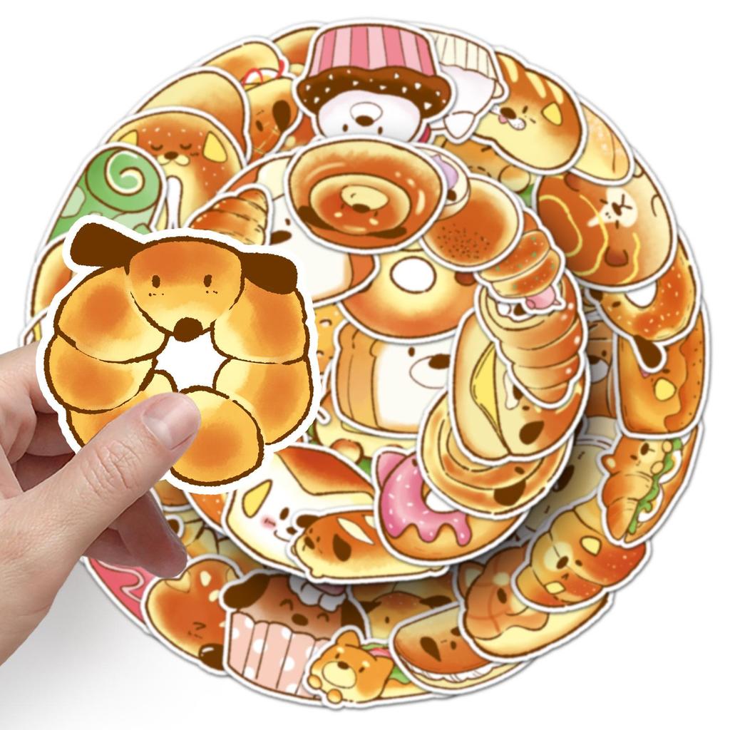 50 Cute Hand-Drawn Original Bread Dog Cartoon Stickers for Decorating Water Bottles and Phones