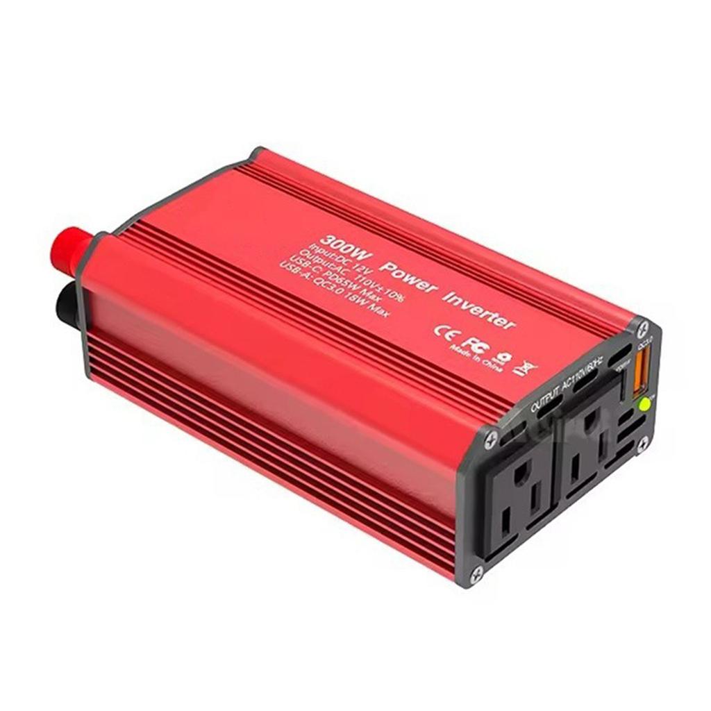 300W Power Inverter 12V DC To 110V AC Automotive Conversion Power Supply QC3.0 with PD65W USB C Charging Port 18W QC