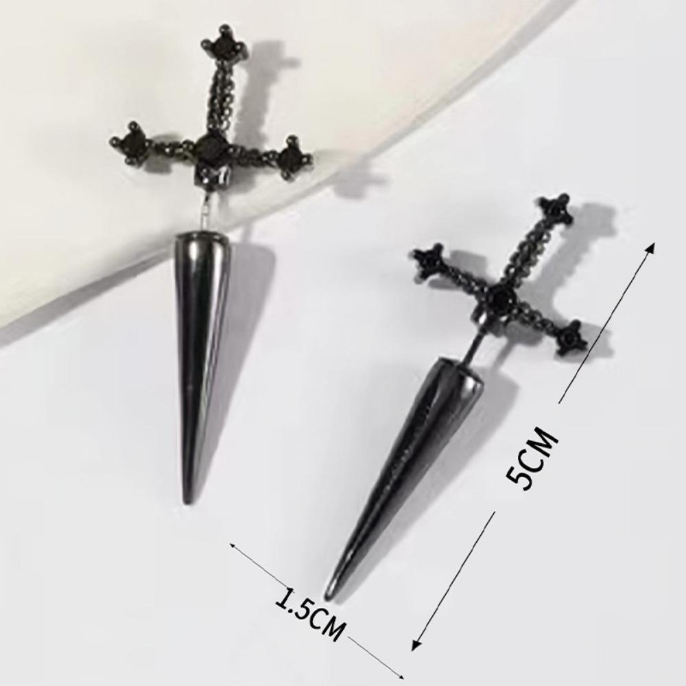 Fashion Punk Jewelry Cool Sword Gothic Kinitial Piercing Earrings for Women Men Gothic Crystal Ear Jacket Dagger Studs Earring