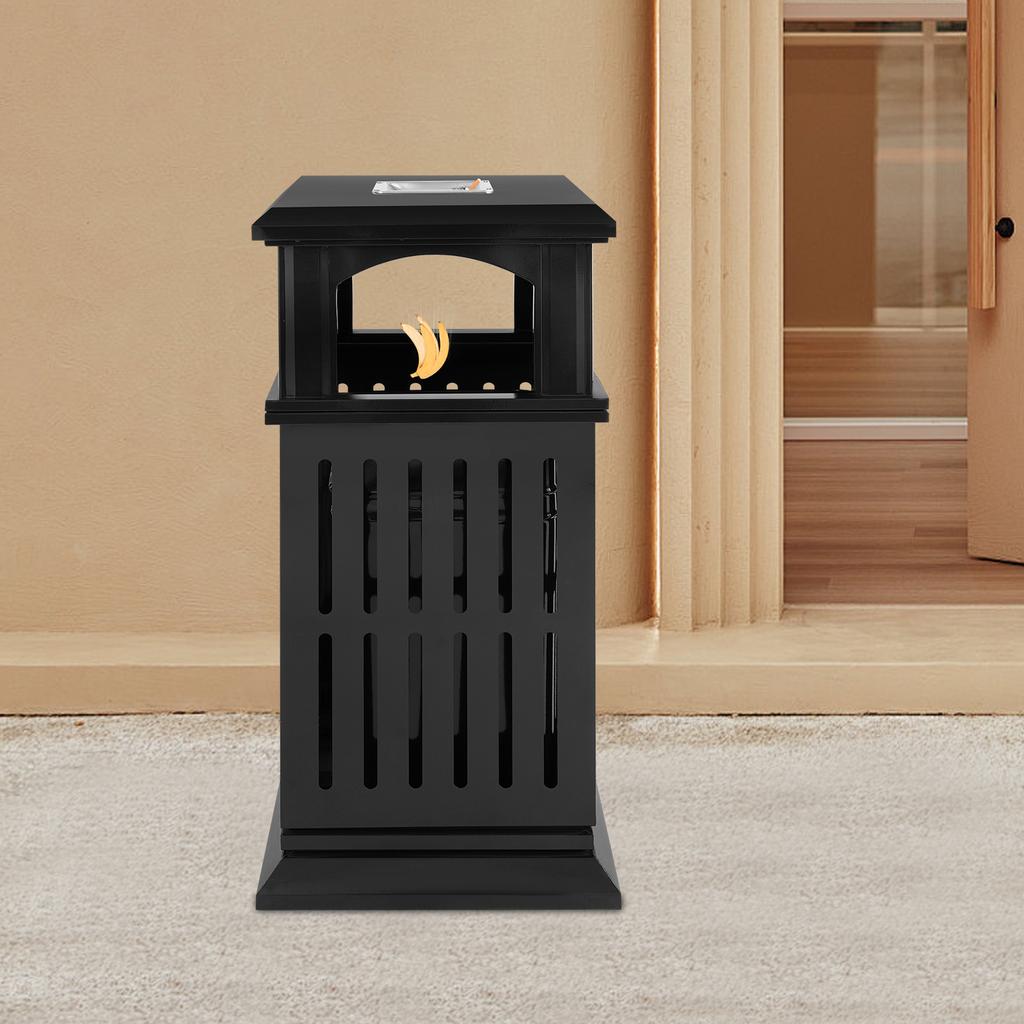 40x40x90cm Outdoor Trash Can, Commercial Garbage Bin, Industrial Waste Container w/ Lock & Belt - All-Weather Black Utility Bin