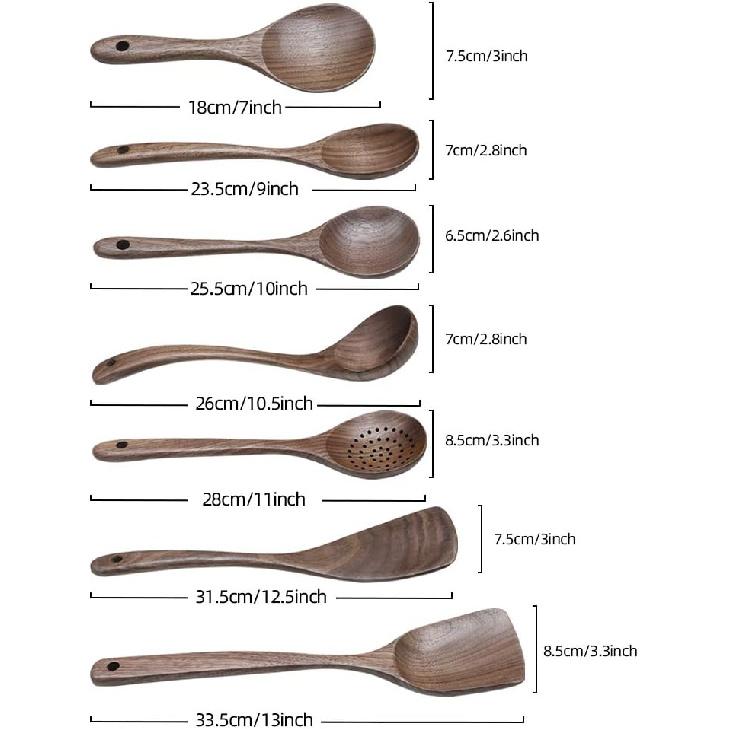 Wooden Kitchen Cooking Utensil Set,Wooden Soup Ladle,Walnut Wooden Spoons Spatula for Cooking 7pcs