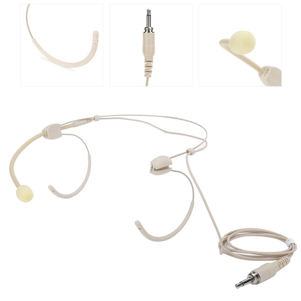 Beige 3.5mm Jack Male Screw Lock Binaural Hanging Microphone for Bodypack Transmitter