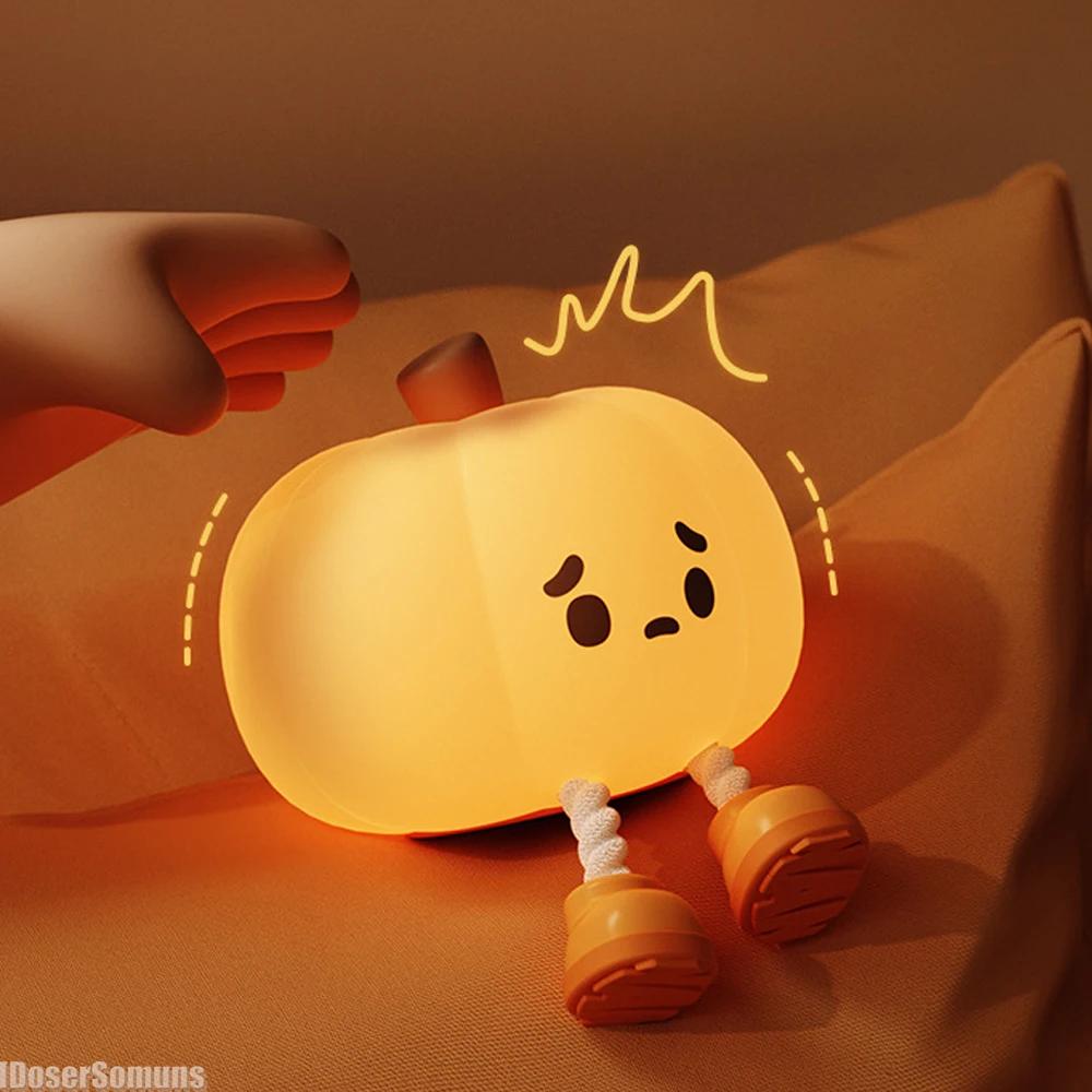 Halloween Pumpkin Night Light Cute Soft Silicone Safe Lamp Decorations Timing Dimmable Bedside Decor Kids Babies Halloween Gifts