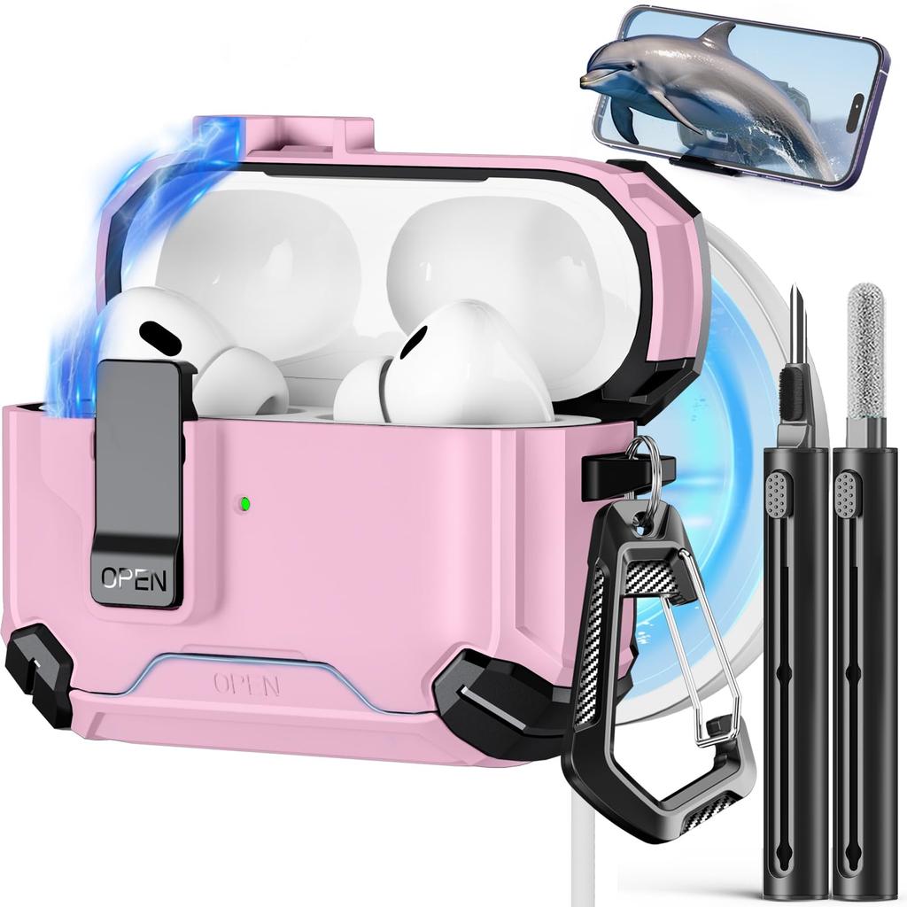 Phone Stand Case For AirPods 4 Generation Case Magnetic Automatic Lock with Cleaning Kit Shockproof Protective Case for AiPods 4