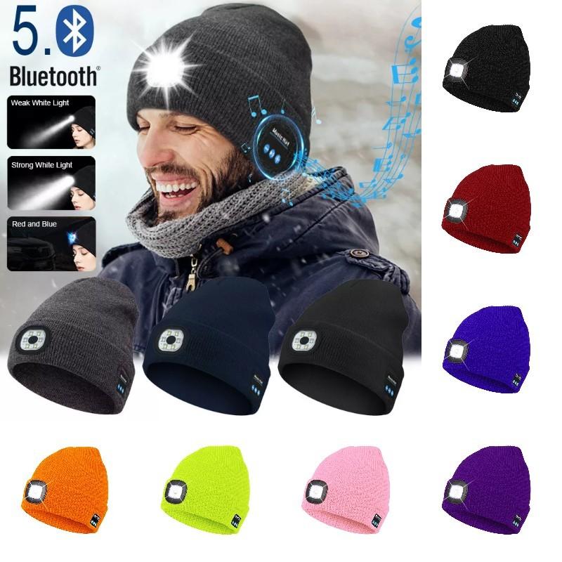 Outdoor Usb Rechargeable Bluetooth Knitted Beanie Hat With Music And Light Features For Winter Comfort