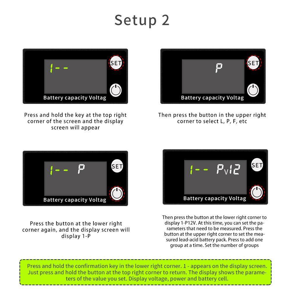 Battery Capacity Indicator Lead Acid Lithium LiFePO4 Digital Voltmeter Ammeter Meter Wattmeter with Temperature Alarm DC 8-100V