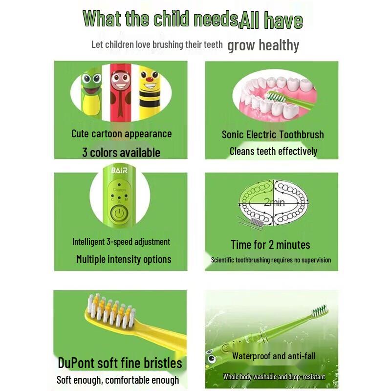 Byr Kids Rechargeable Sonic Electric Toothbrush for Ages 3-12+