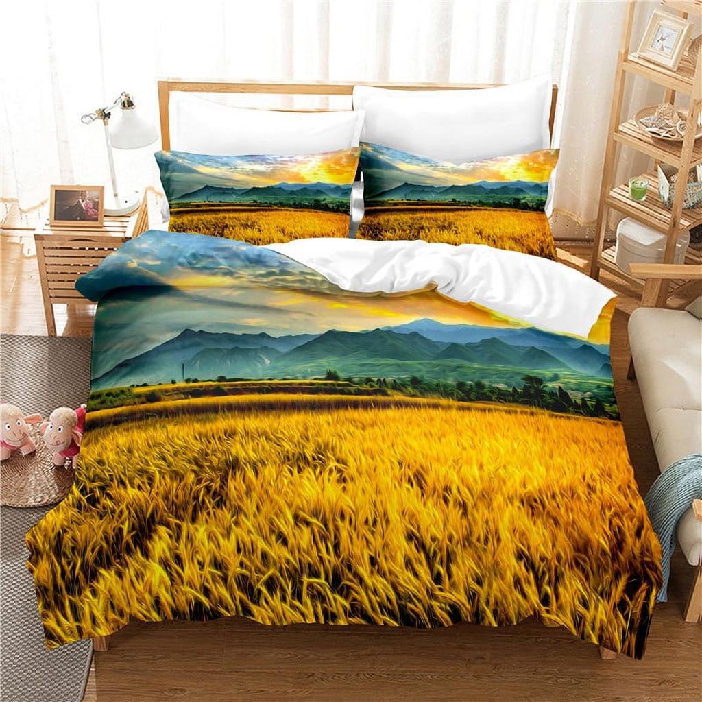 Wheat Field Lpluscape Soft Duvet Cover Quen Golden Wheat Ears Bathed In Sunlight Comfortable Quilt Cover Farm Theme Beding Set Warm Plus Nice