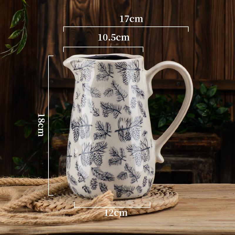 Vase Ceramic Household with Handle Pot Decoration Living Room Flower Arrangement Ice Crack Pastoral Inn B & B Retro Nostalgic1Pc