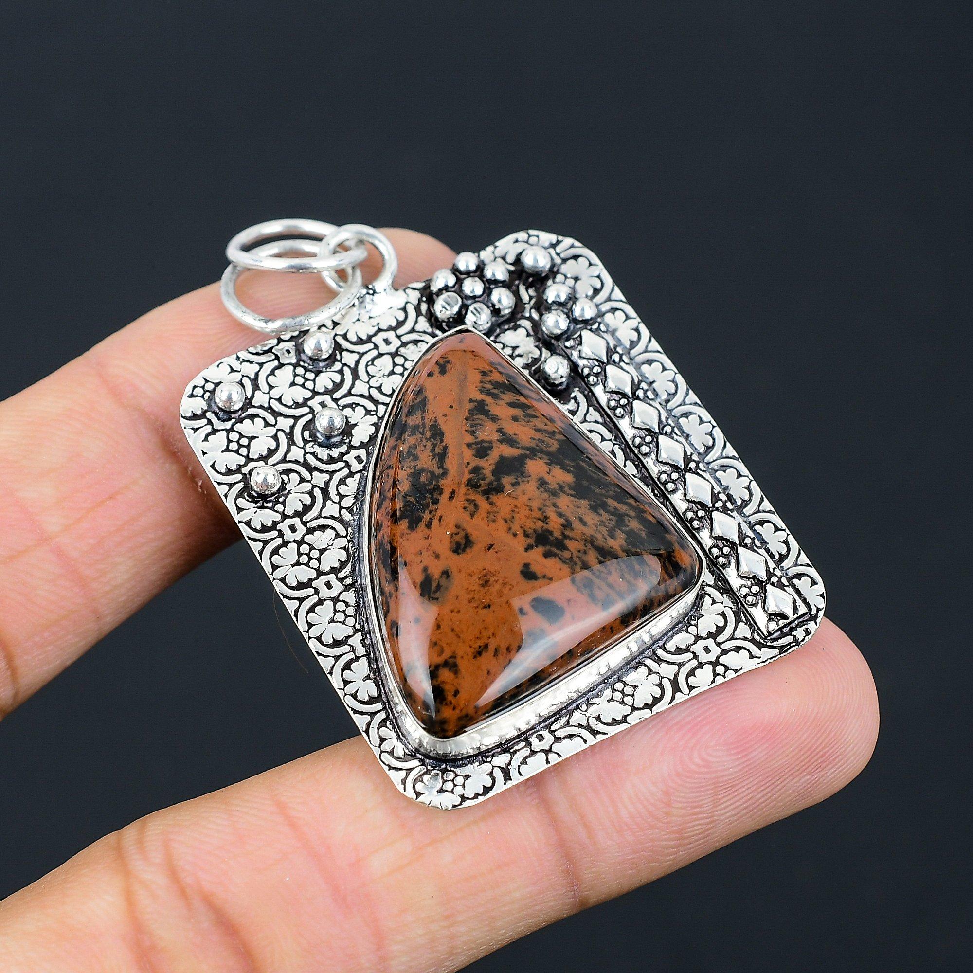 Gift For Women Pendant 925 Sterling Silver Natural Mahogany Obsidian Gemstone