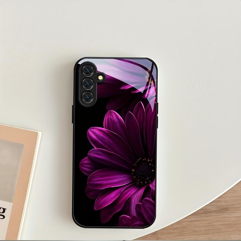 Purple Floral Pattern Glass Phone Case Suitable for Samsung Galaxy S26 S25 S24 S23 S22 S20 FE/Ultra/Plus Anti Fall Back Cover