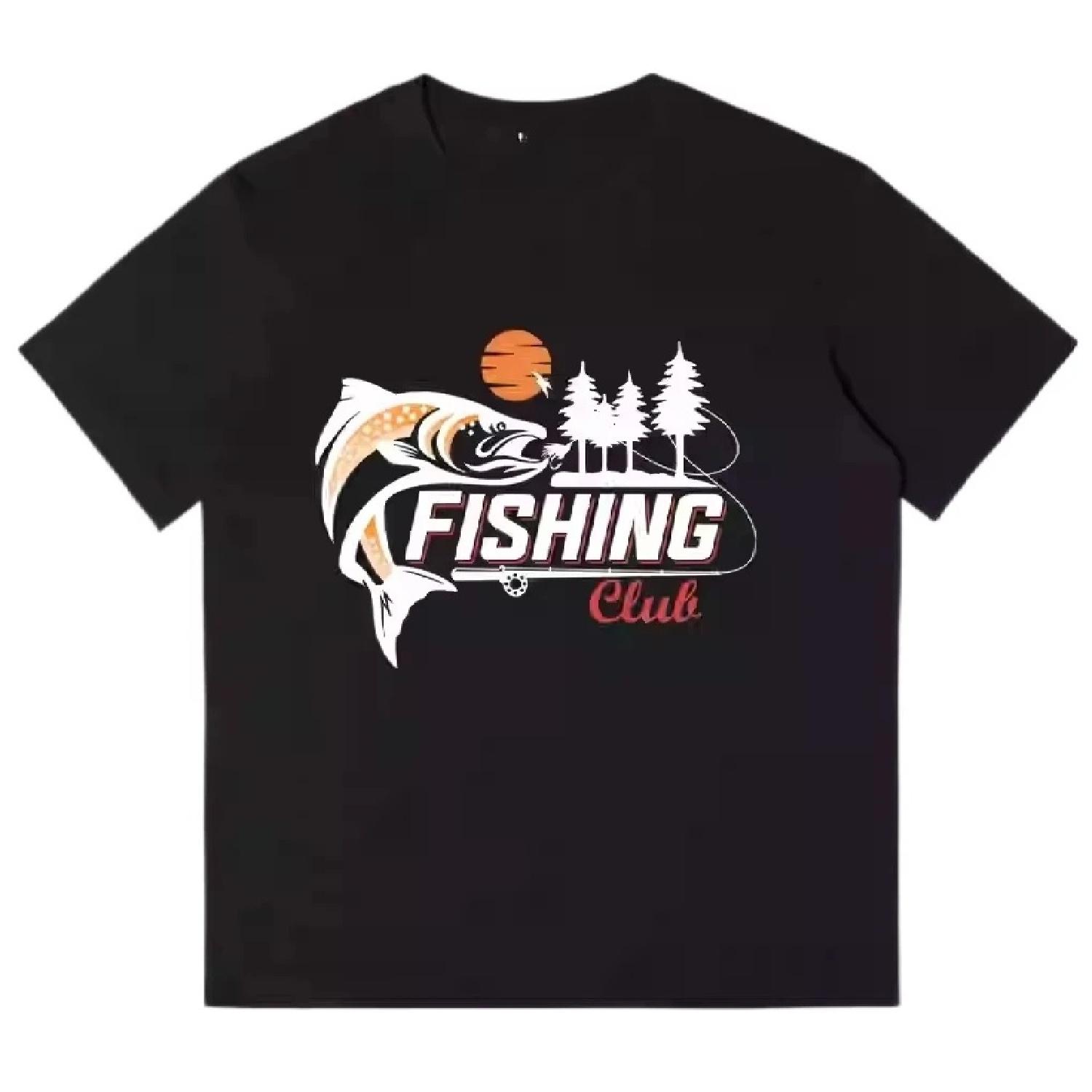 

2025 Summer clothes FISHING Club Graphic Printed Children s Tshirt High-quality Short-sleeved Streetwear Kid Oversized t-shirt XXXXXL чорний