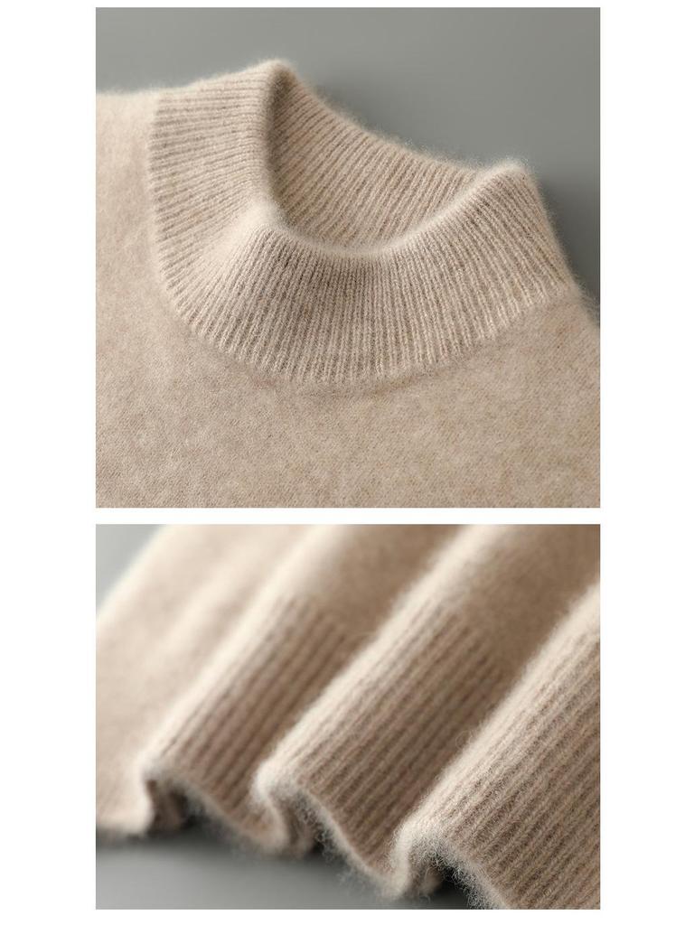 Men's 100% Wool Half-High Neck Sweater - Versatile Natural Fiber Knitwear for Autumn/Winter