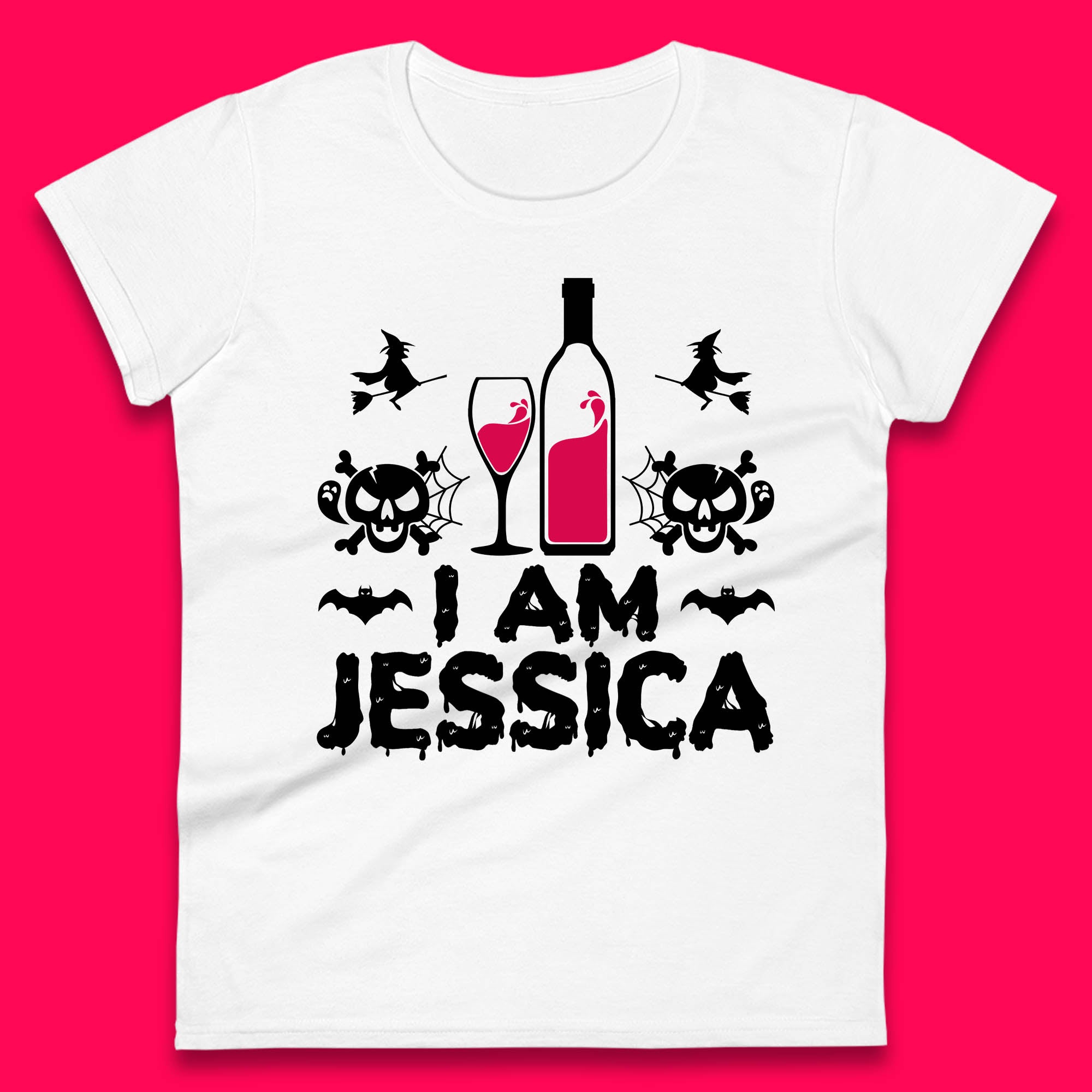 

Personalised Halloween Your Name Funny Wine Drinking Scary Skull Drink Lover Womens Tee T Shirt Mens Tops Unisex Top S