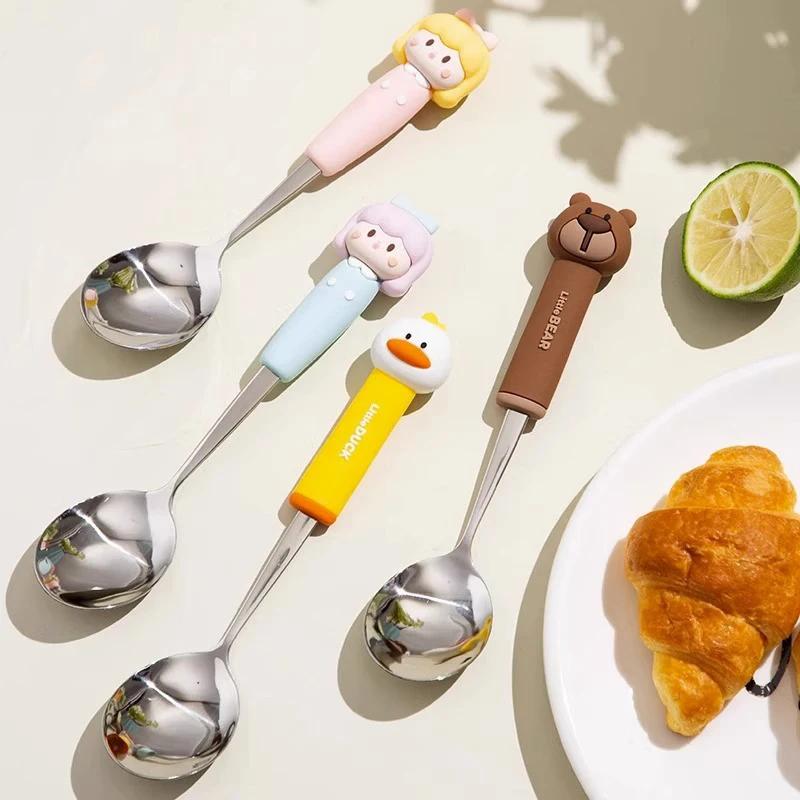 Cute Cartoon Girls Spoon Fork Set Kids Tableware 304 Stainless Steel Cutlery Set with Silicone Handle Children's Tableware
