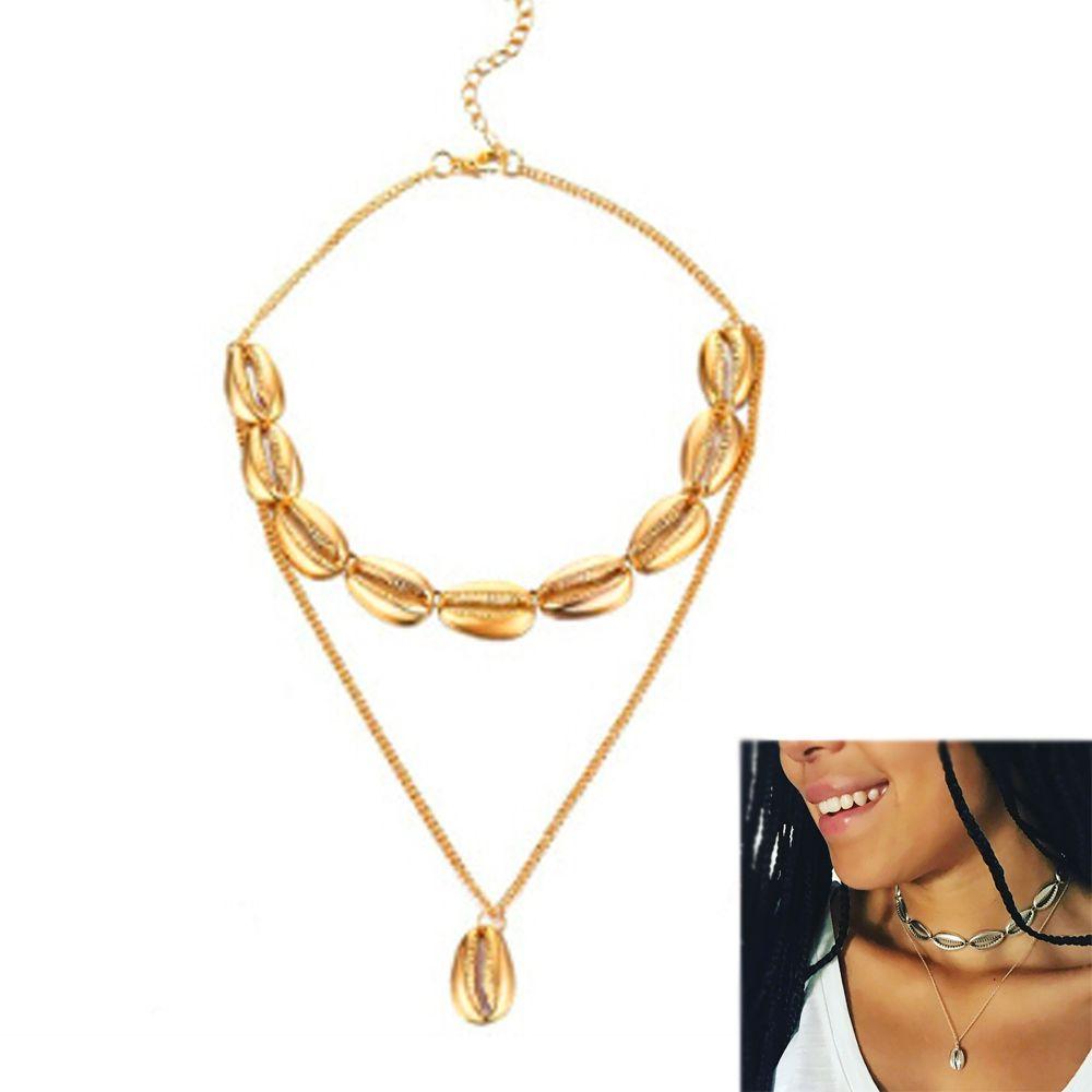 Summer Golden Chain Choker Cowry Seashell Pendant Multilayer Shell Necklace Beach Jewelry Bohemian