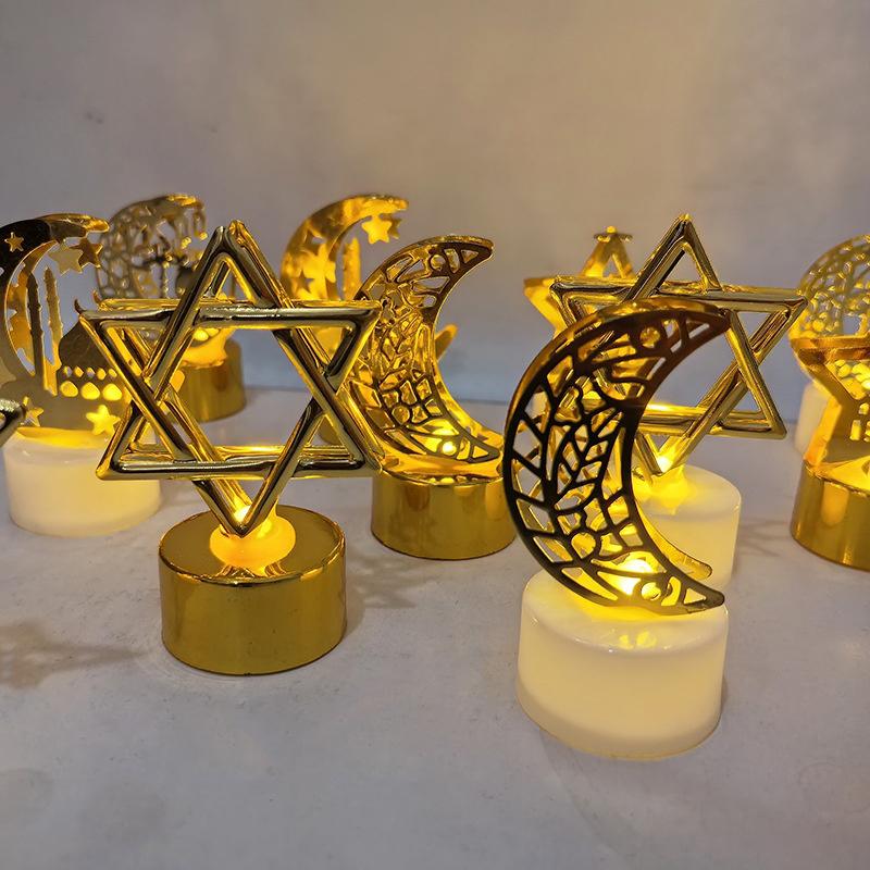 Islamische Ramadan Lampendekorationen 2026 Muslimischer Halbmond Kerze LED Lampe Stern und Mond Laternen Desktop Partyzubehör Muslimisches Geschenk