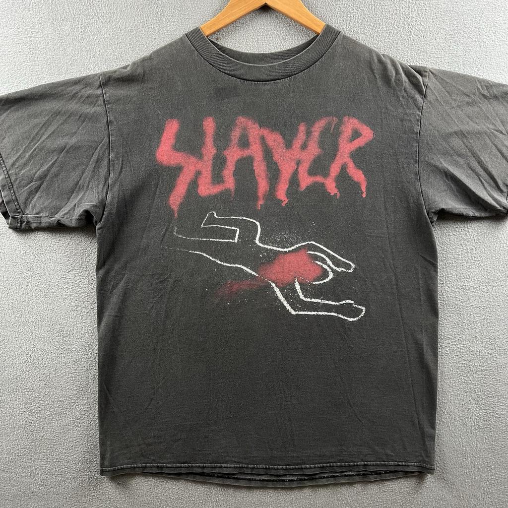 Camiseta Vintage Slayer para Hombre XL Negra Desgastada No Cruzar Slayer Etiqueta Winterland de los 90 Camiseta Unisex