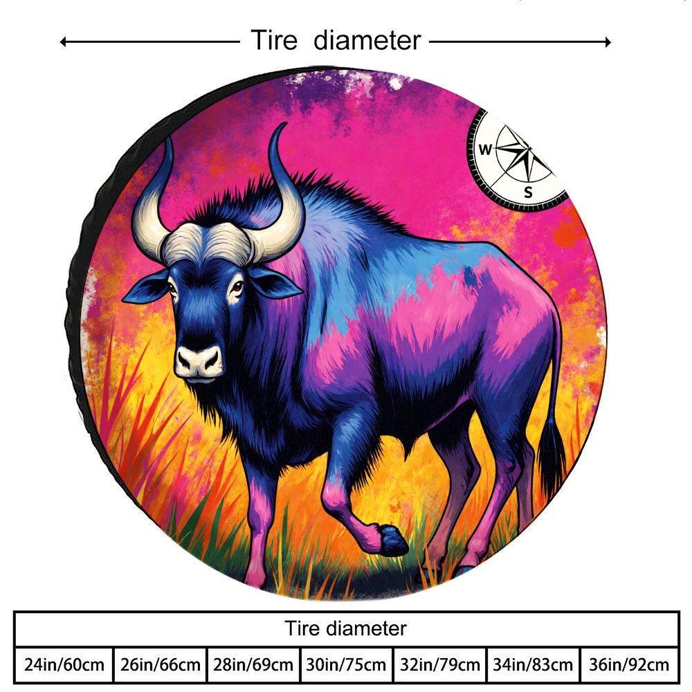 Vibrant Bull Tire Cover Artistic Compass Print Durable Polyester Spare Wheel Protector for SUV Truck