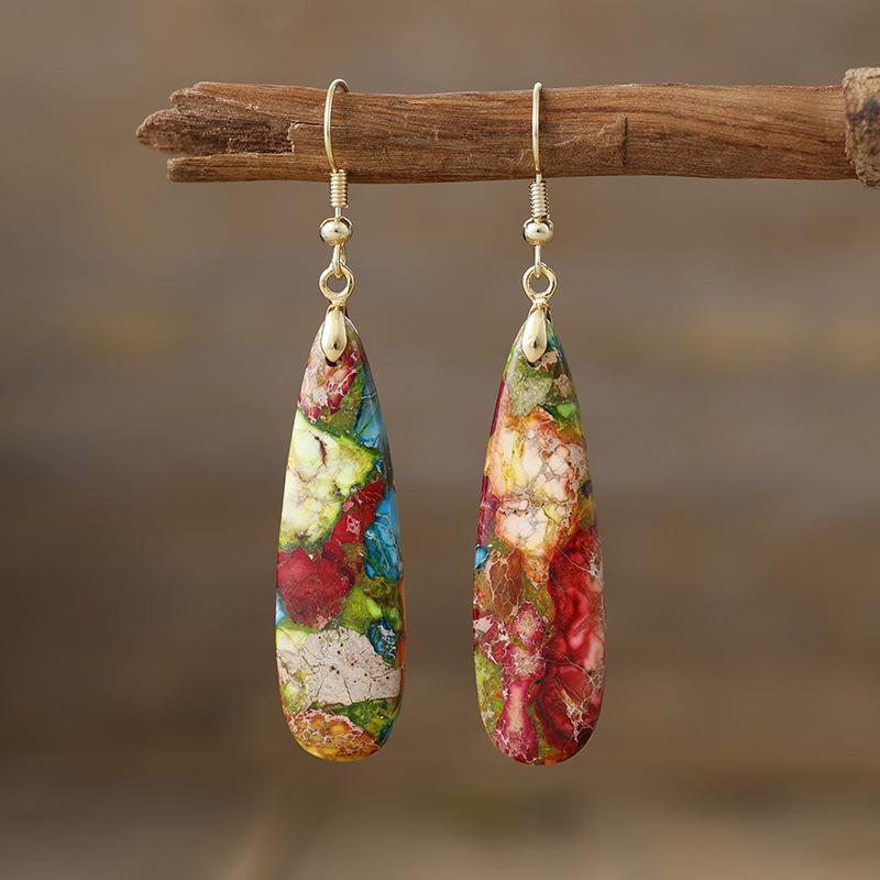 Bohemian emperor stone long water drop pendant earrings popular natural stone jewelry in Europe and America