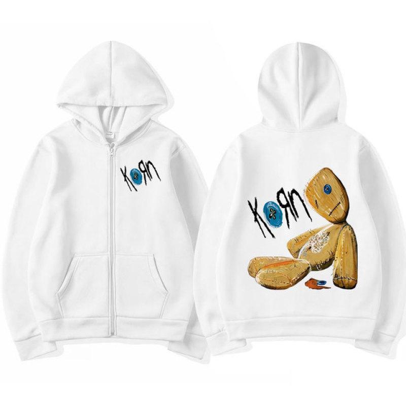 Korn Issues Rocková kapela Nová Černá mikina s kapucí na zip Metal Gothic Vintage Oversized Mikiny na zip Streetwear Muži Ženy Bundy Kabáty