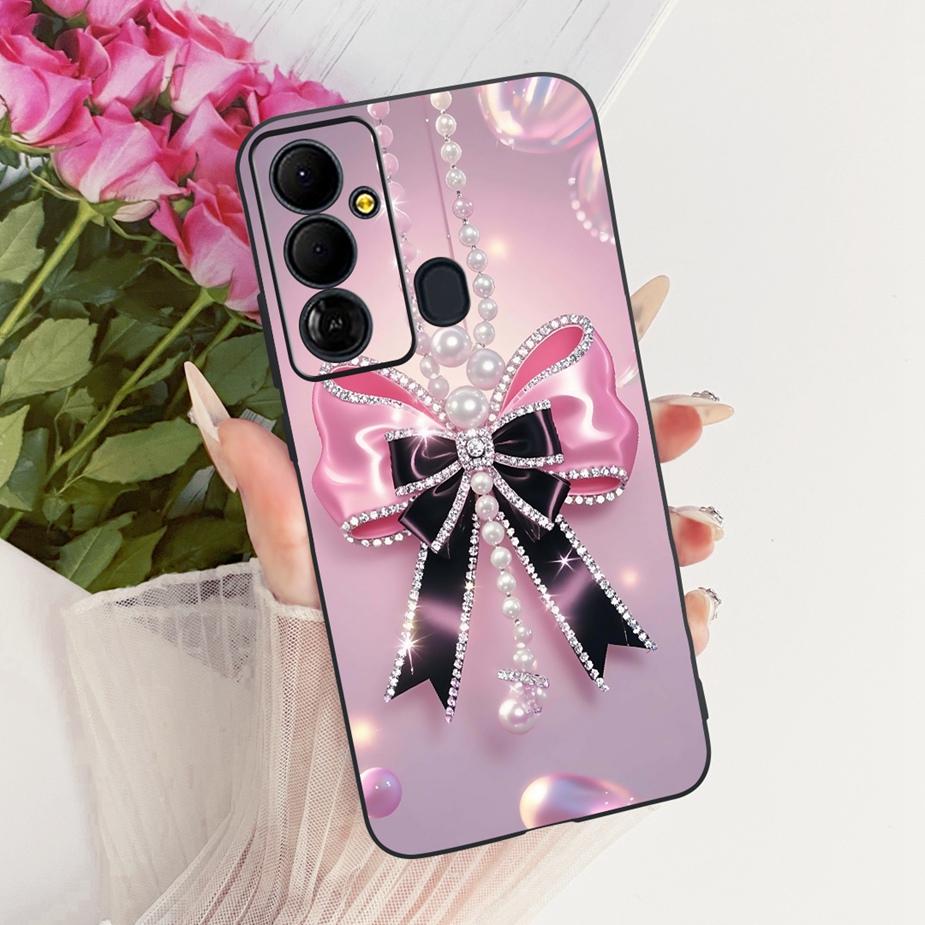 For Tecno Pop 6 GO Case BE6j Cute Bow Flowers Painted Cover Soft TPU Phone Case For Tecno Pop 6 Pro BE8 Pop6 GO Back Cover Coque