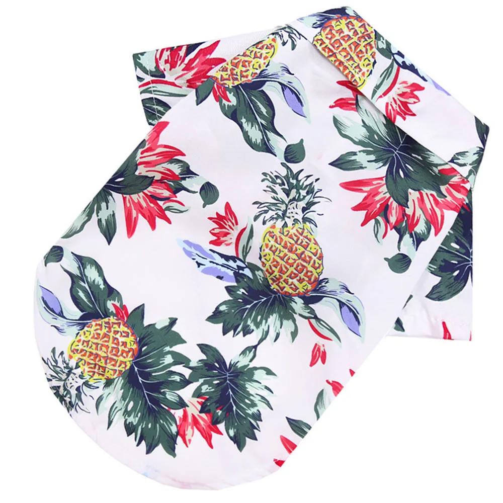 Summer Dog Shirt Hawaiian Beach Pet Clothing Coconut Tree Flower Print Puppy T-Shirt for Small Dogs Cats Vest Camp Shirt for Pug