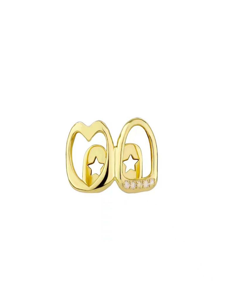 Euro-American Style Gold Hollow Heart Two-Tone Grillz for Daily Street Hip Hop Teeth Decoration