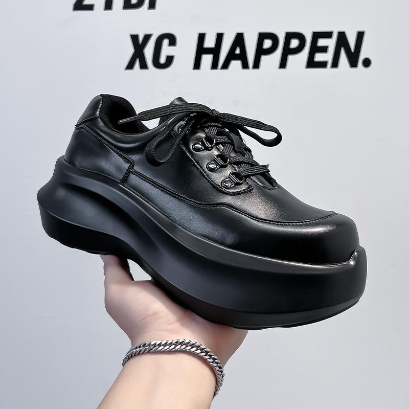 

Кожаные туфли мужские 2024 новые повседневные деловые спортивные туфли дерби мужские летние британские туфли на платформе мужские 24372-A 44 чёрный