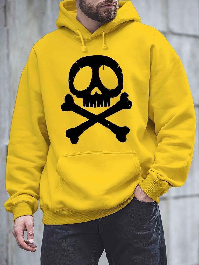 Cool Kids Hip Hop Sports Hooded Sweatshirt, Front Skull Bone Graphic, Loose Drawstring Pullover For Boys Street Wear