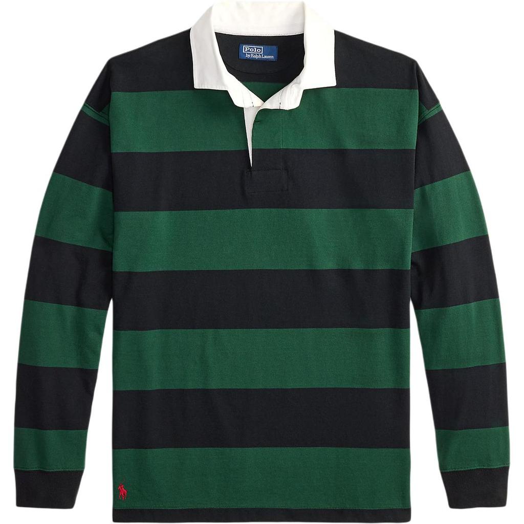 Polo Ralph Lauren Ribbed Color Block Collar Striped Split Long Sleeve Polo Shirt Men Tops MNPOKNI16824528-300