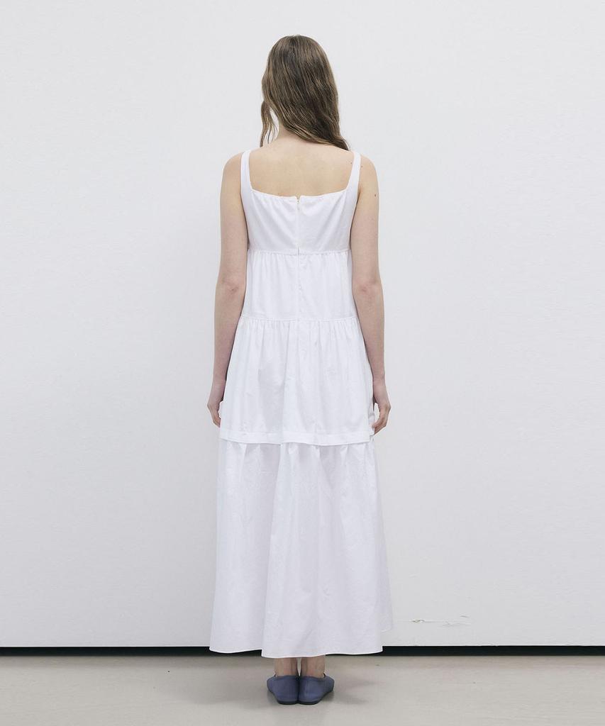 Ssikeoseun Cotton Flounce Sleeveless Maxy Dress - White